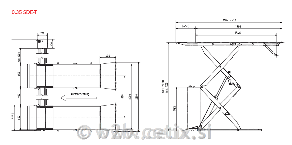 Dvojno škarjasto dvigalo Consul 0.35 SDE-T (3.500 kg) – Ultra nizko